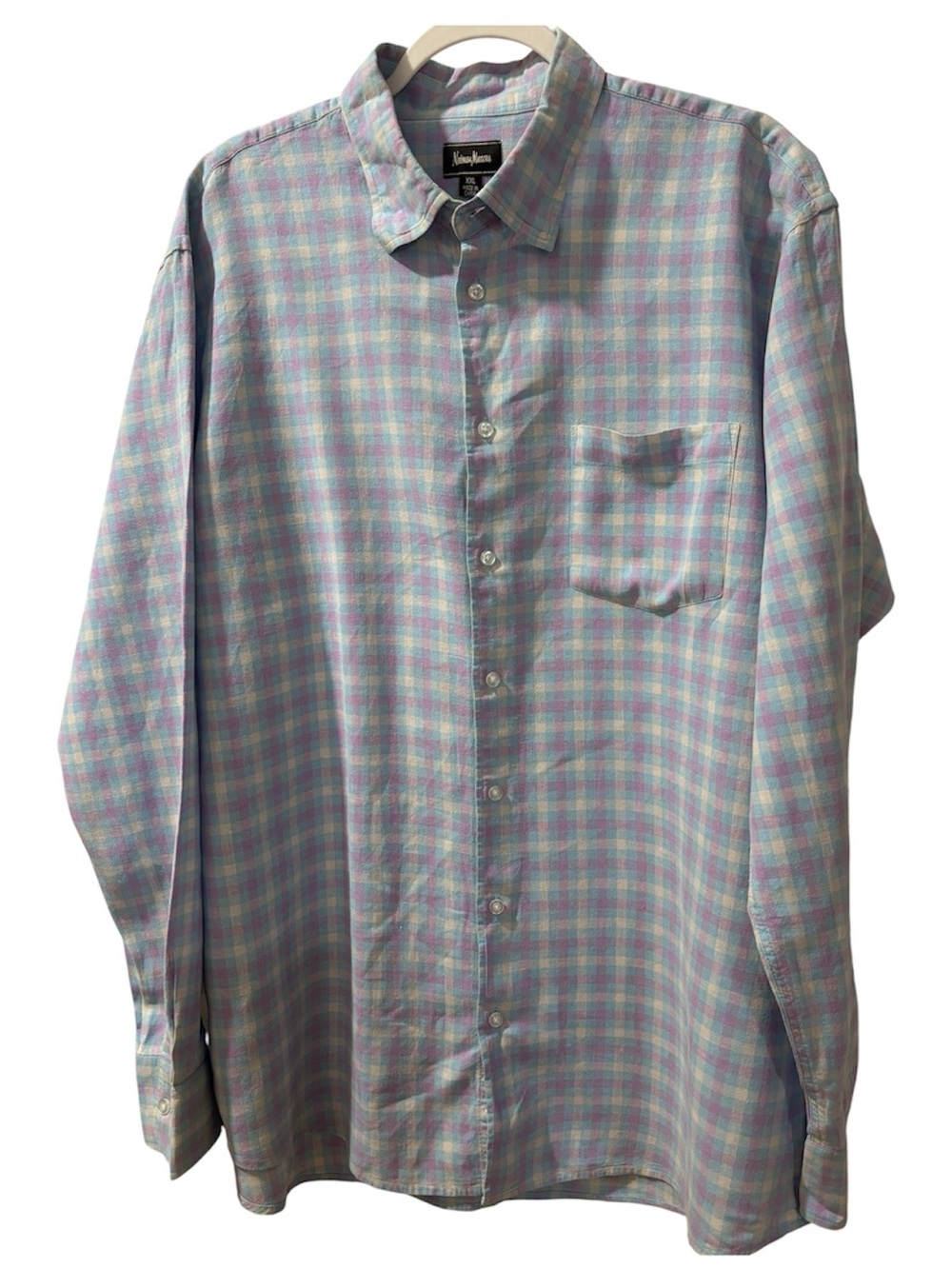 Neiman Marcus Men’s Linen Cotton Pastel Plaid Button Down Shirt Gingham XXL